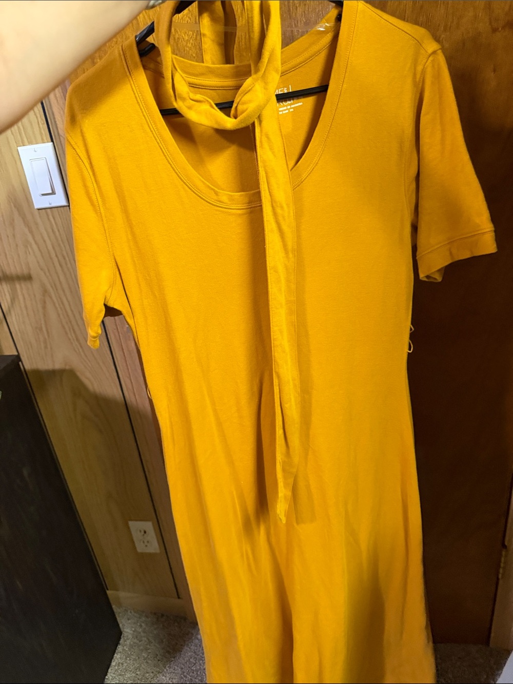 Mustard Yellow Short Sleeve Midi Dress with tie belt